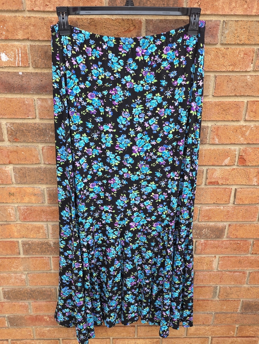 Discreet Black Maxi Skirt with Blue & Purple Floral Print Size XXL
